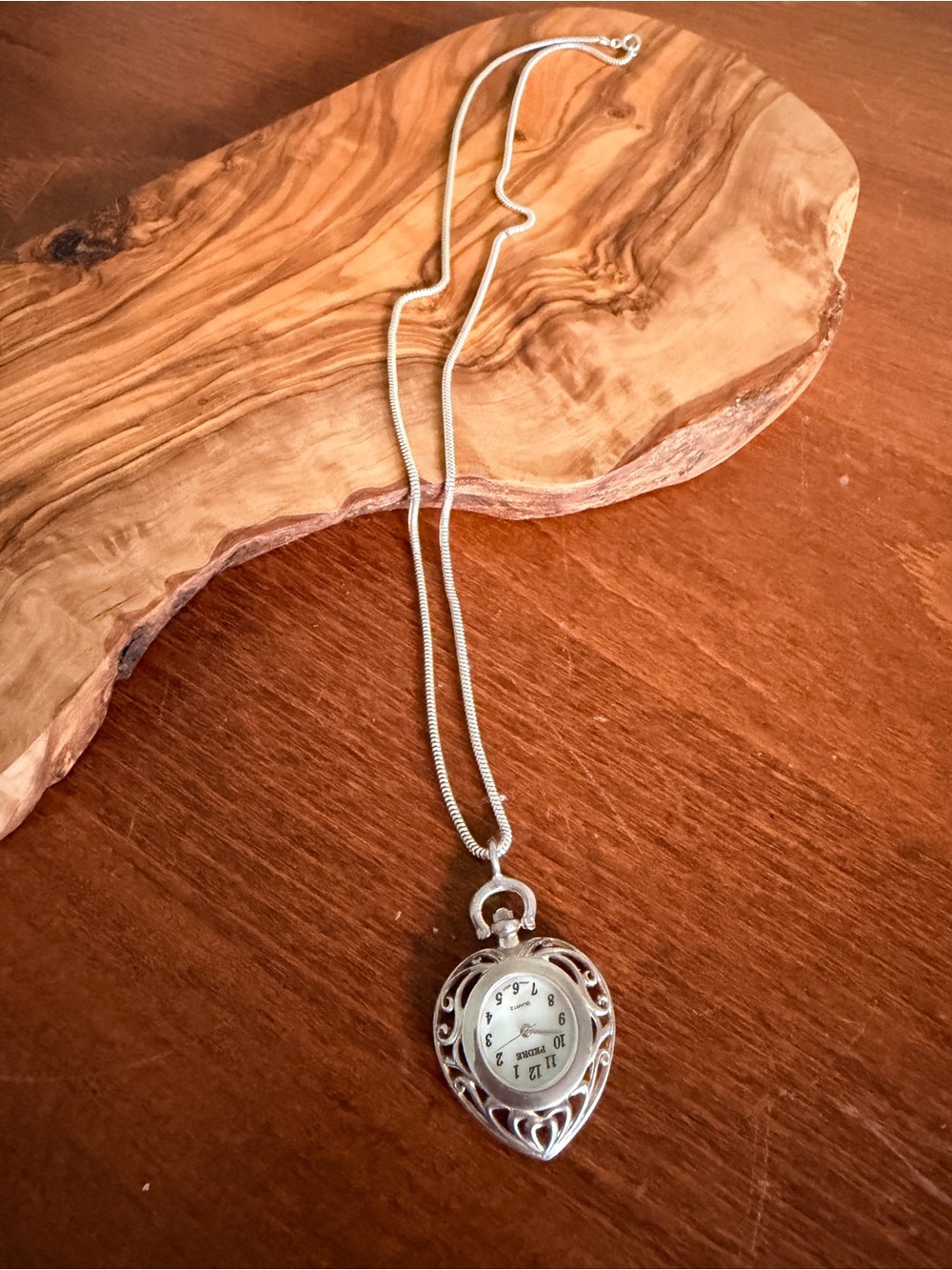 Silver Heart Locket Watch Pendant Necklace - Timeless Women’s Jewelry